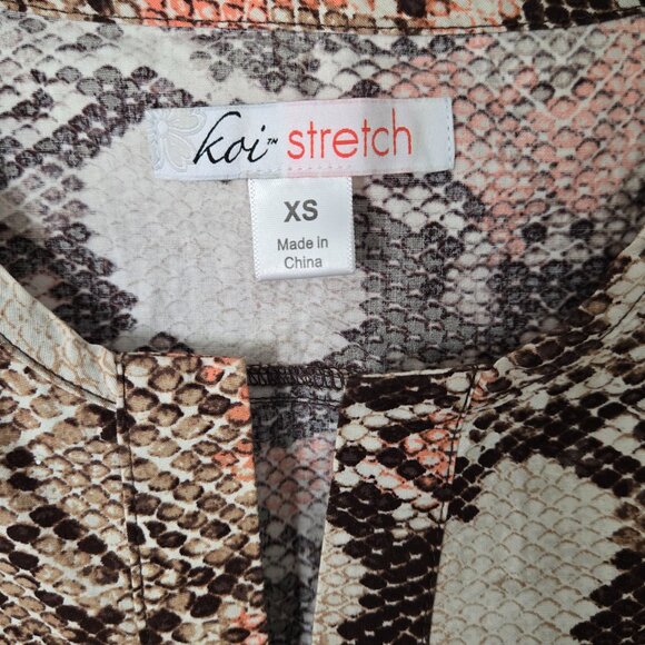 Koi Stretch Snake Patterned Scrub Top XS - Picture 2 of 4